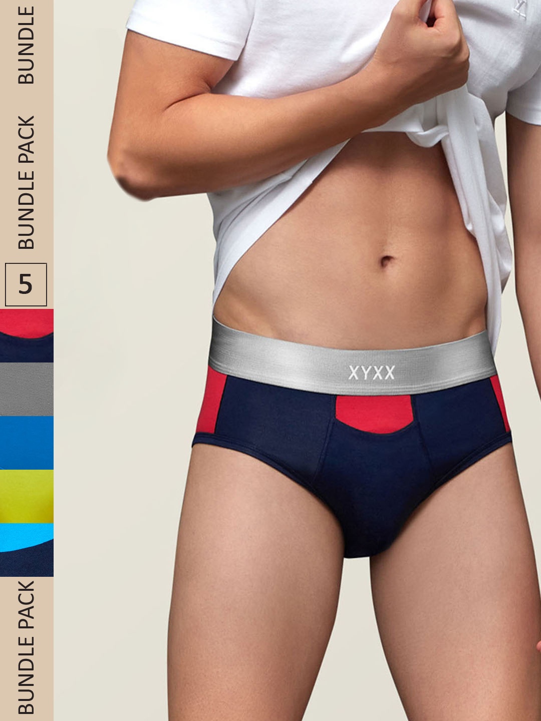 

XYXX Men IntelliSoft Antimicrobial Micro Modal Pack of 5 Dualist Briefs XYBRF5PCKN103, Multi