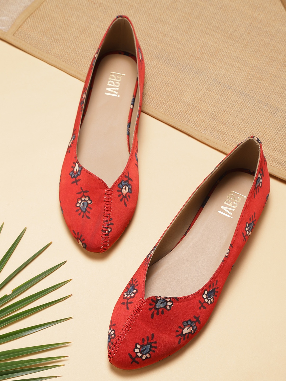 

Taavi Women Red & Blue Bagru Print Pointed Toe Sustainable Ballerinas