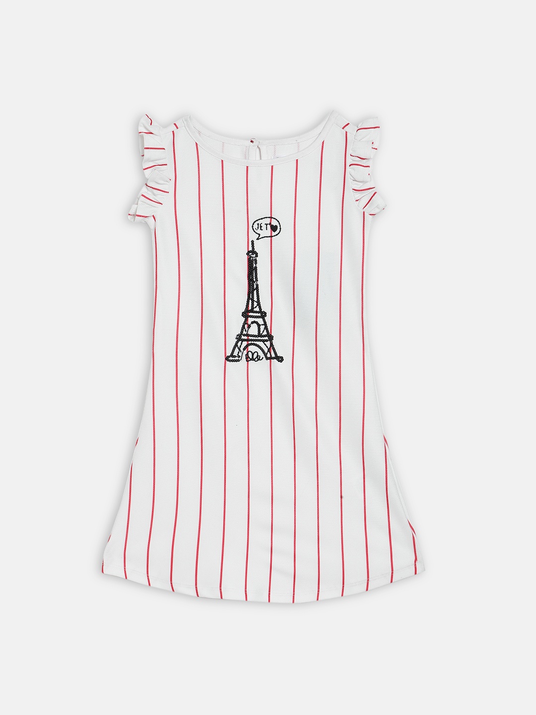 

ELLE Girls Striped Off-White & Red Fit and Flare Dress