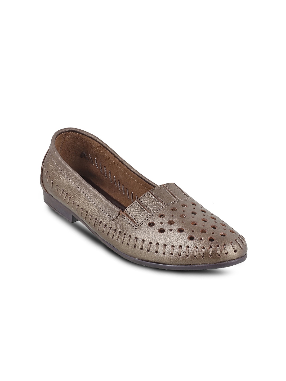 

Metro Women Bronze-Toned Solid Leather Ballerinas