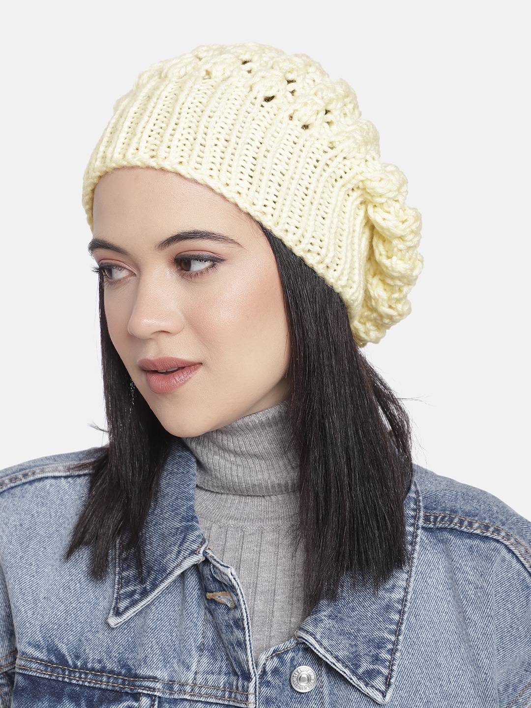 

Magic Needles Women Off-White Self Design Beanie