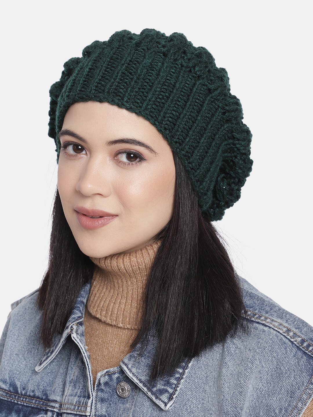 

Magic Needles Women Green Self Design Handmade Beanie