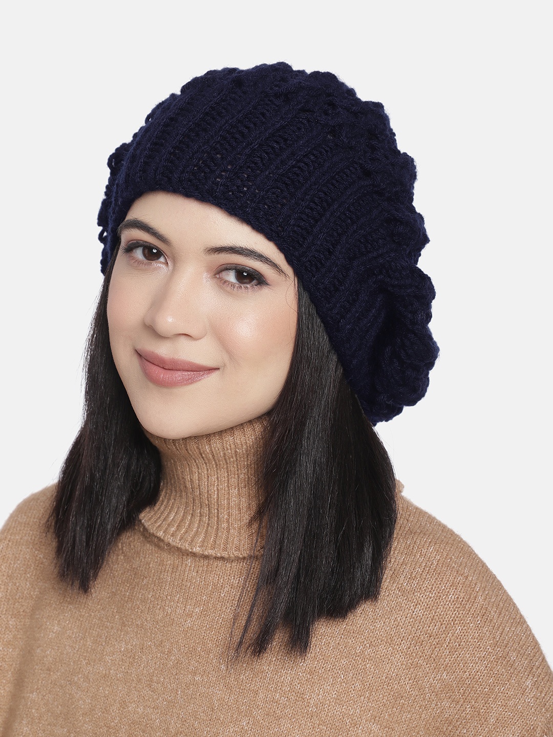 

Magic Needles Women Navy Blue Handknitted Beanie