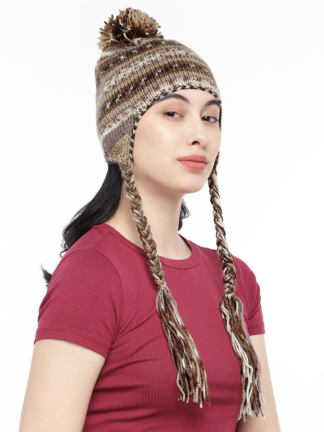 

Magic Needles Women Beige & Brown Printed Wollen Beanie