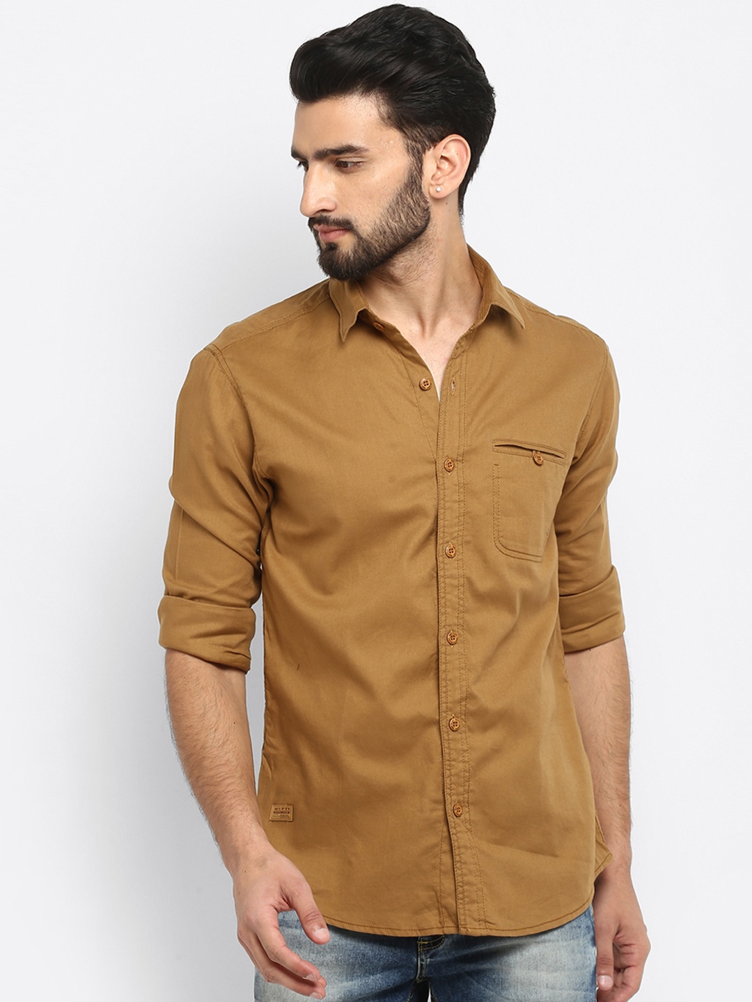 

Mufti Men Khaki Slim Fit Solid Casual Shirt