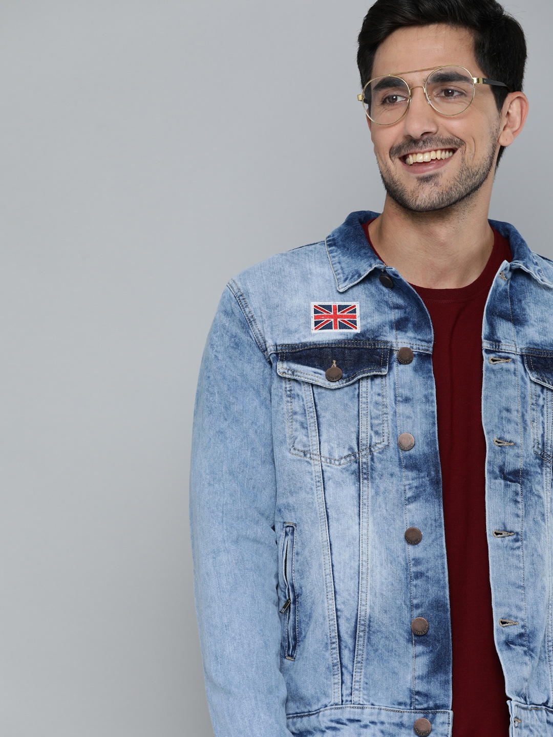 

HERE&NOW Men Blue Solid Denim Jacket