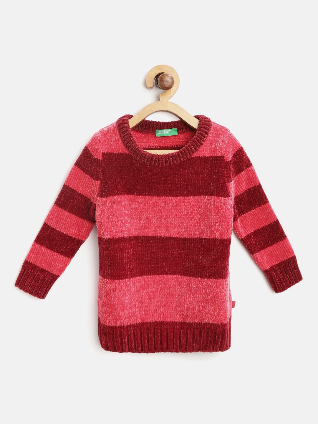 

United Colors of Benetton Boys Maroon & Coral Pink Striped Sweater