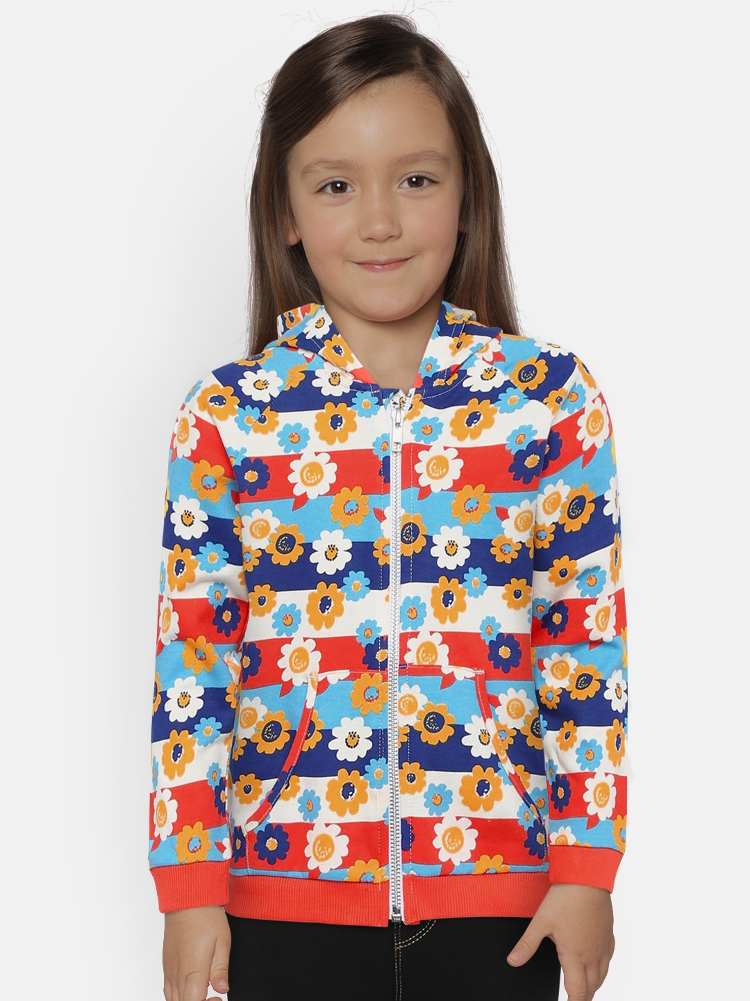 

United Colors of Benetton Girls Multicoloured Printed Hooded Sweatshirt, Multi