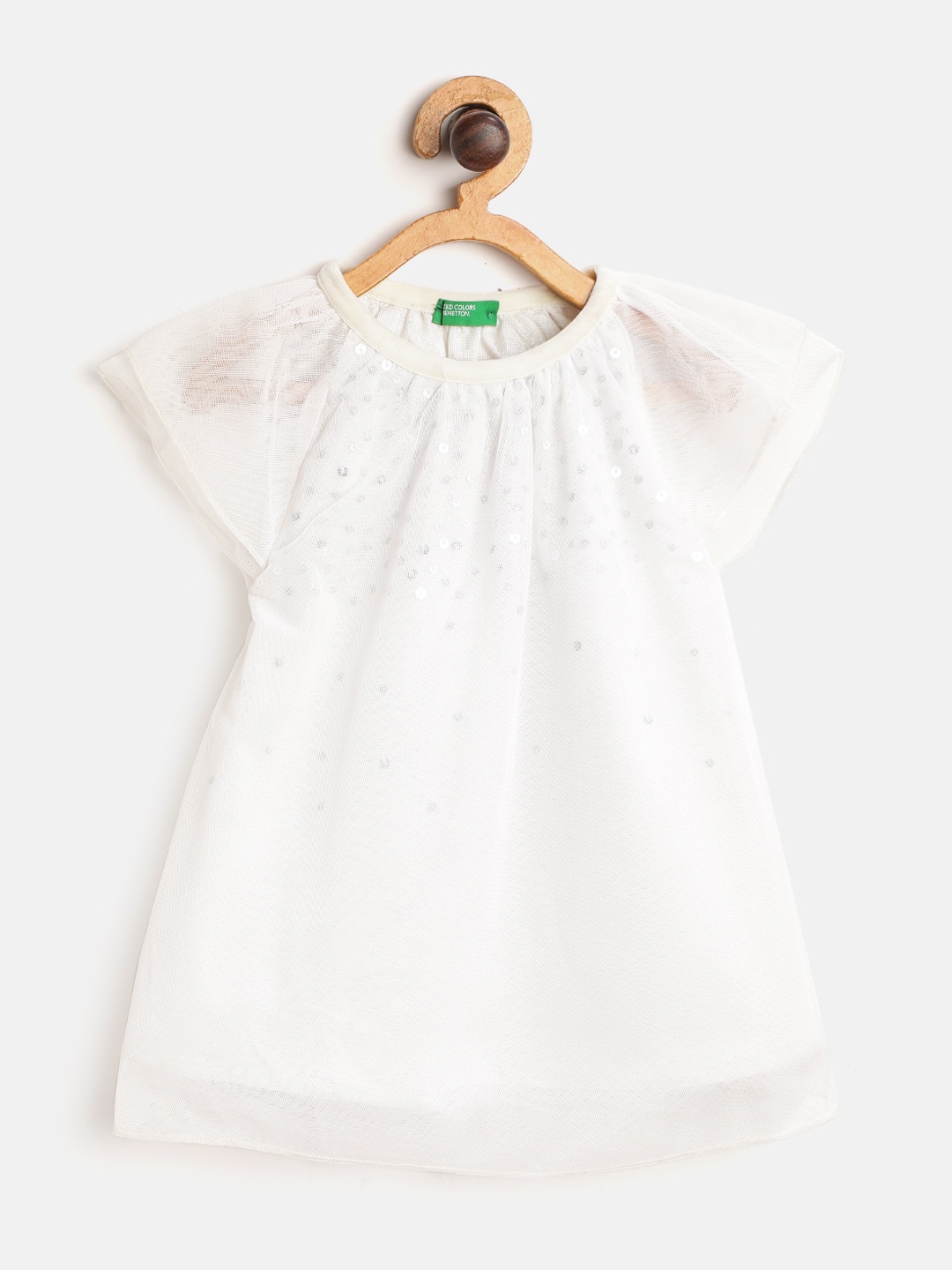 

United Colors of Benetton Girls White Sequined Net Layered A-Line Dress