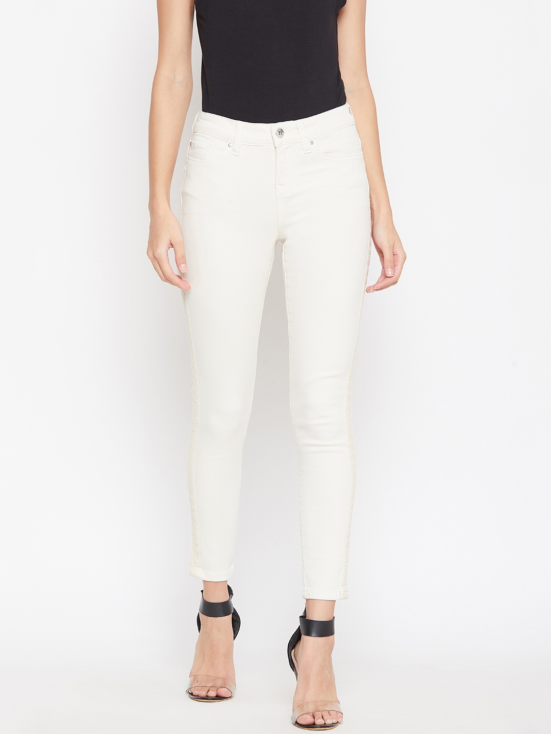 

Vero Moda Women Cream-Coloured Skinny Fit Mid-Rise Clean Look Stretchable Jeans