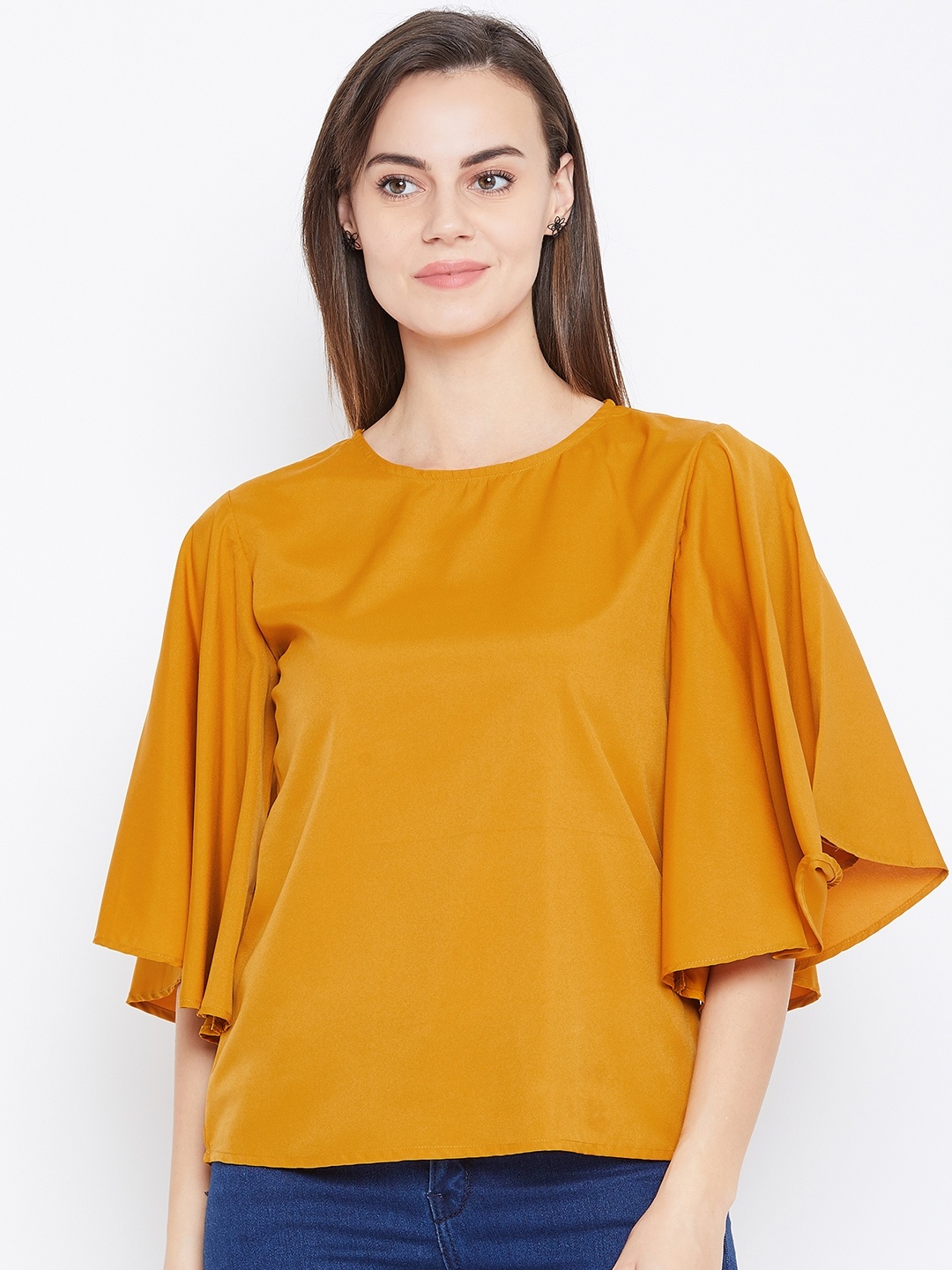 

One Femme Women Mustard Yellow Solid Top