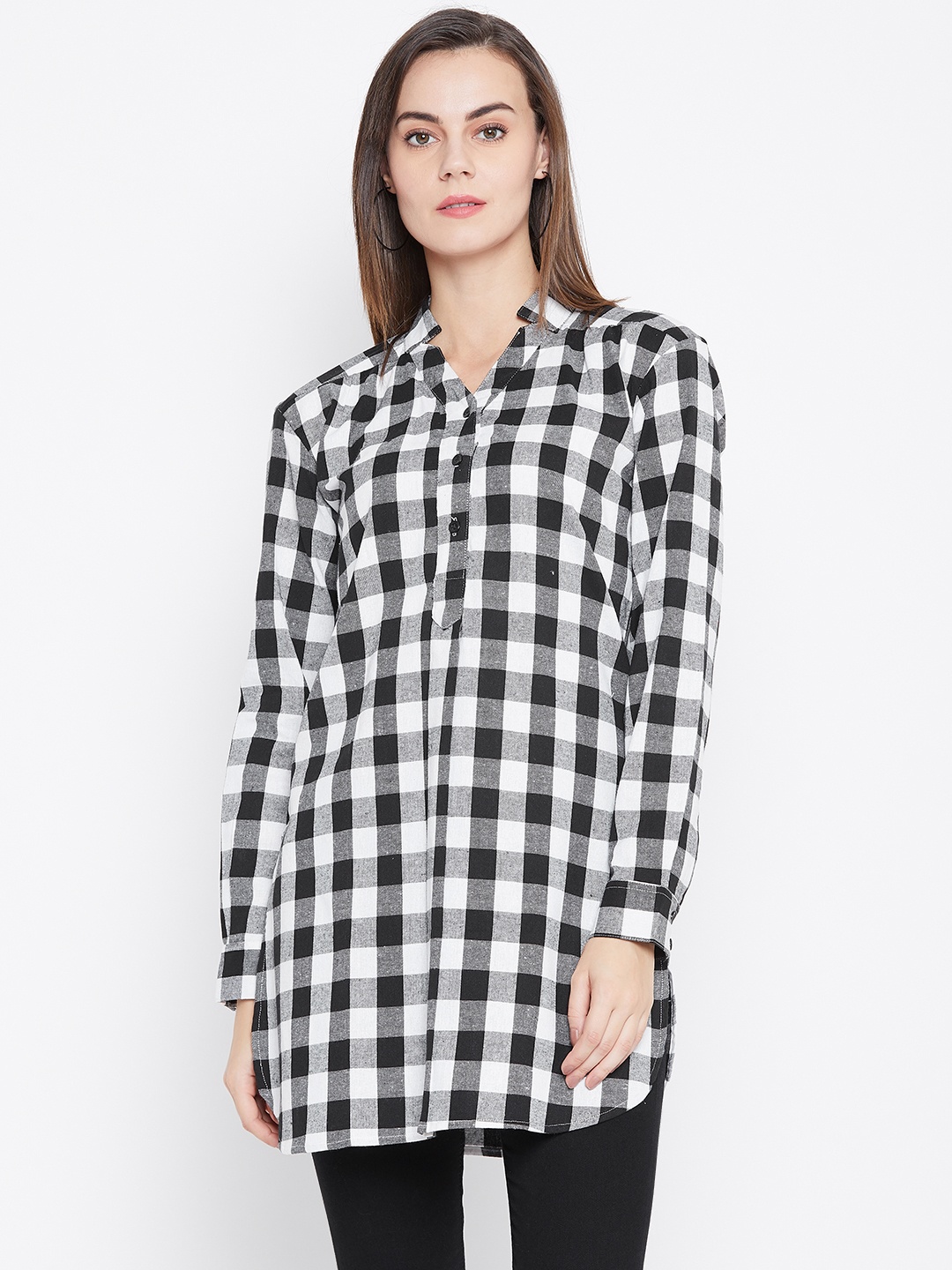 

One Femme Women Black & White Checked Tunic