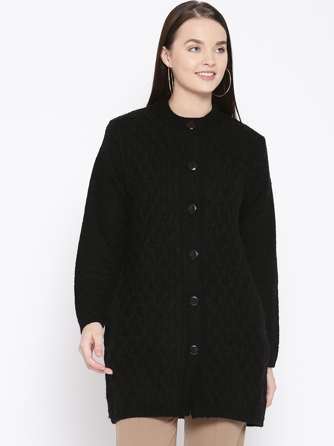 

One Femme Women Black Self Design Cardigan