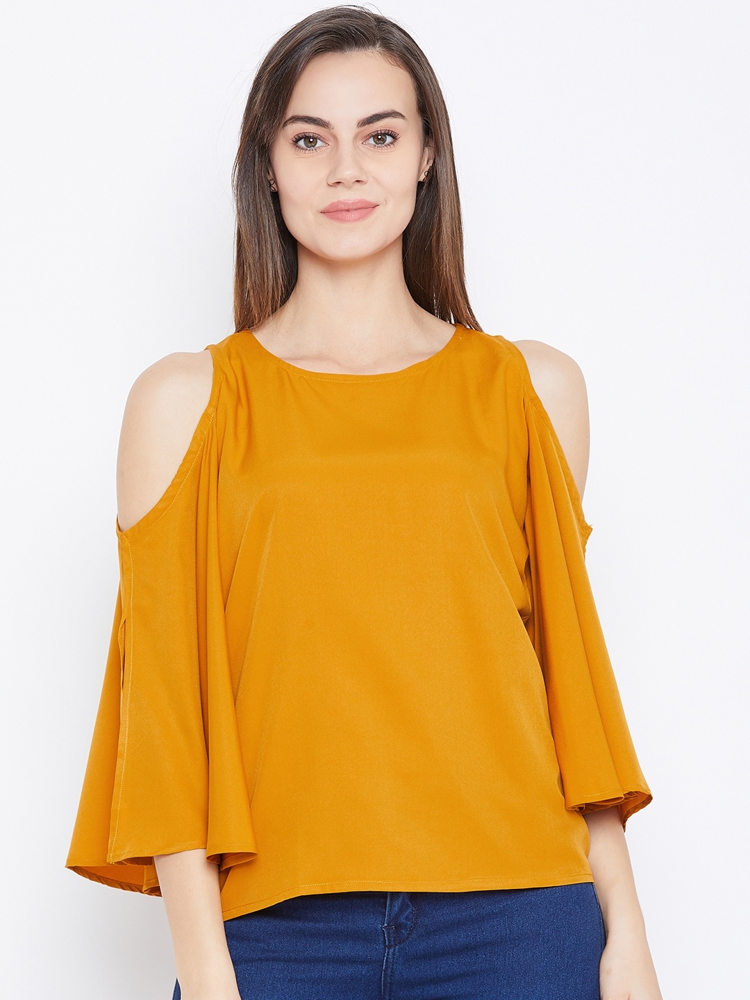 

One Femme Women Mustard Yellow Solid Top