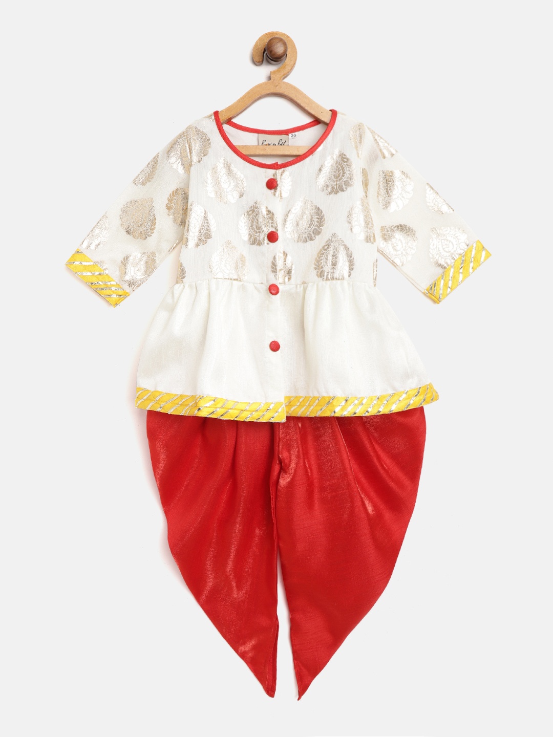 

BownBee Girls Off-White & Red Foil Print Kurti with Dhoti Pants