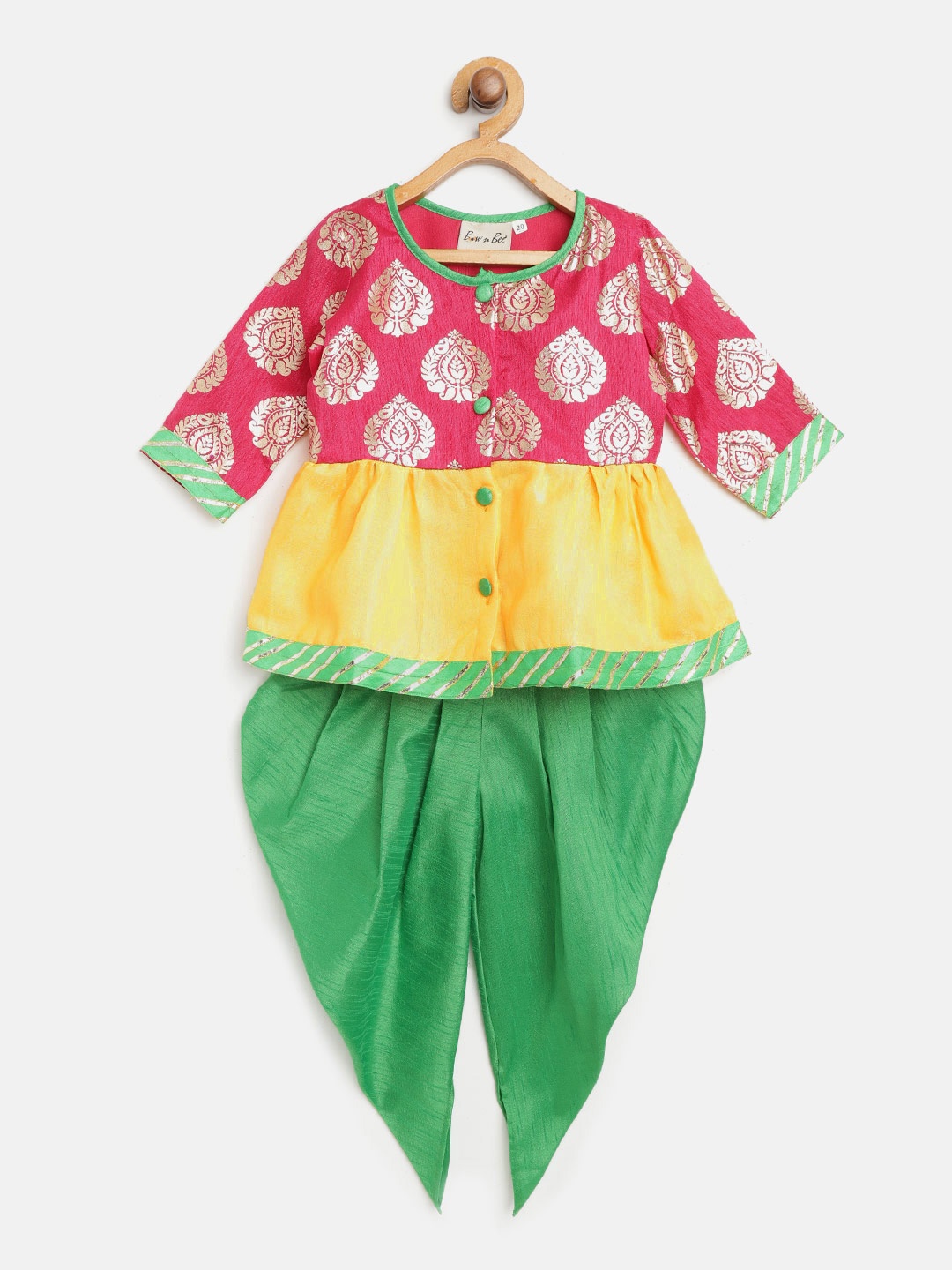 

BownBee Girls Pink & Green Foil Print Kurti with Dhoti Pants