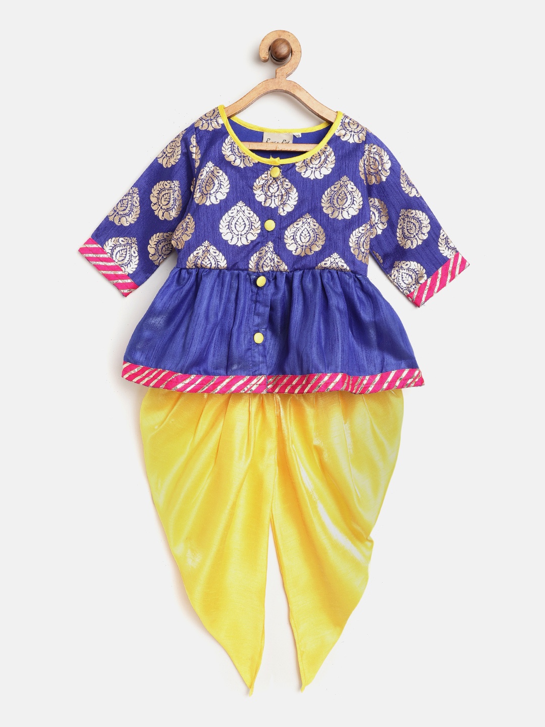 

BownBee Girls Blue & Yellow Foil Print Kurti with Dhoti Pants