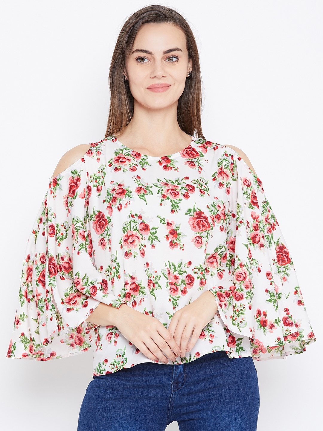 

One Femme Women White & Red Printed Top