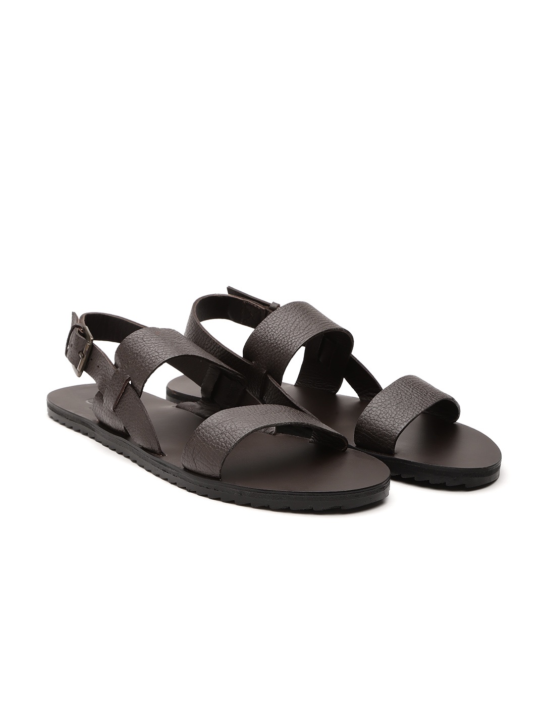 

Carlton London Men Coffee Brown Solid Leather Comfort Sandals