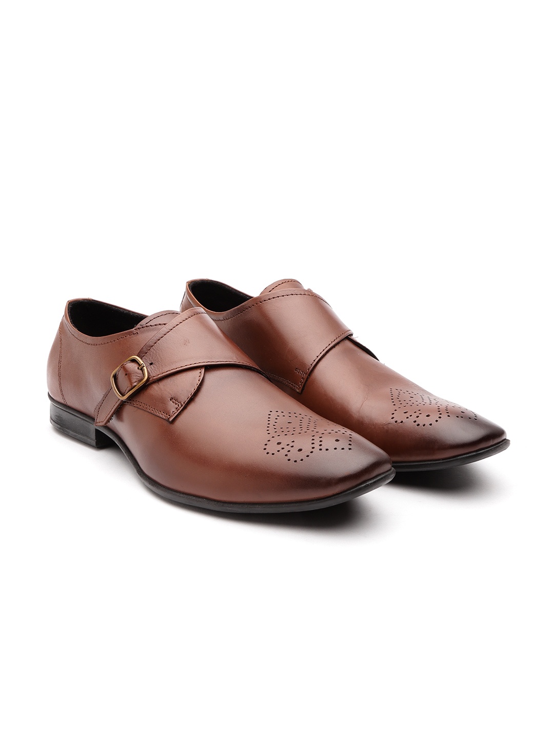 

Carlton London Men Brown Perforated Leather Formal Monks