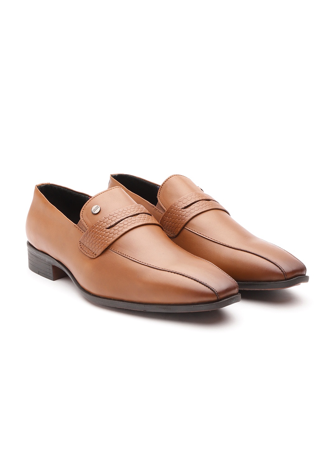 

Carlton London Men Tan Brown Solid Leather Formal Slip-Ons