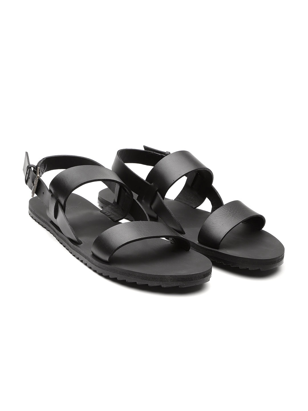 

Carlton London Men Black Leather Comfort Sandals