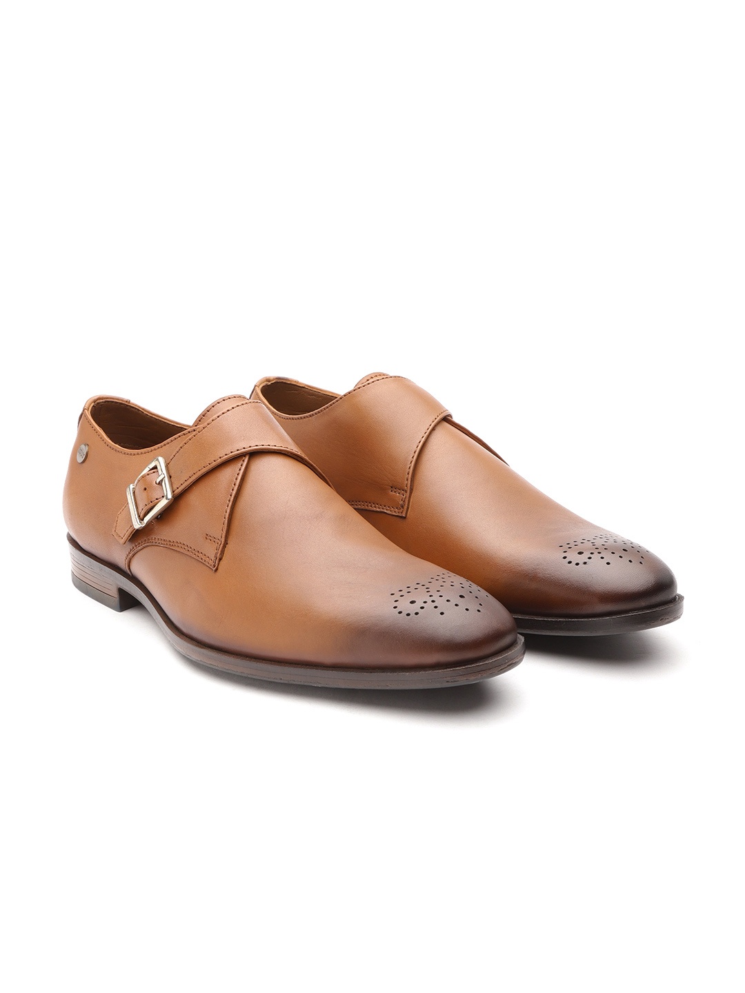 

Carlton London Men Tan Perforated Leather Formal Monks