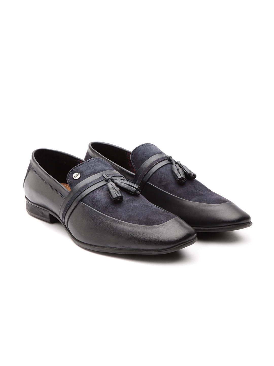 

Carlton London Men Black & Navy Blue Solid Leather Tassel Loafers