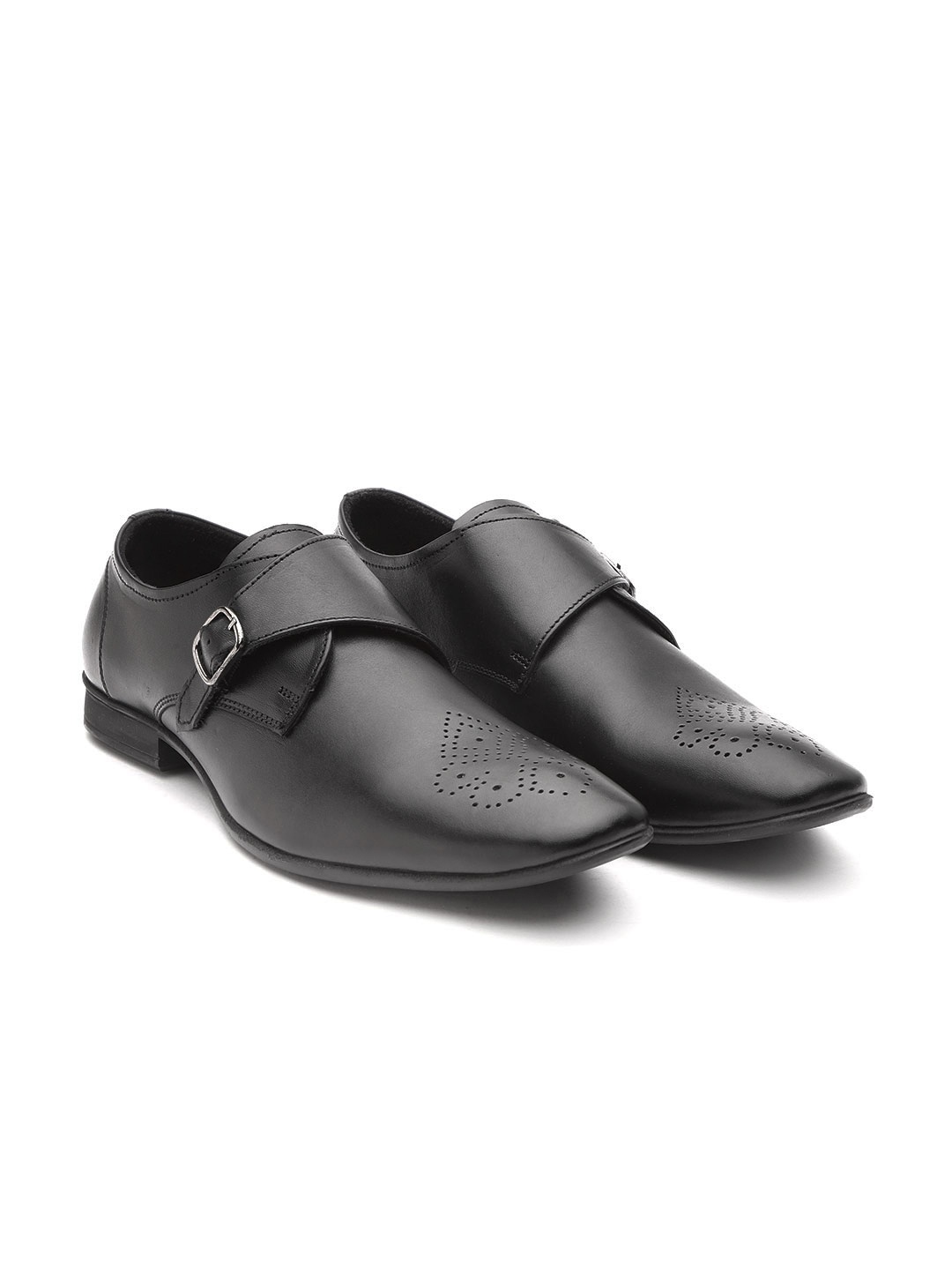 

Carlton London Men Black Perforated Leather Formal Monks