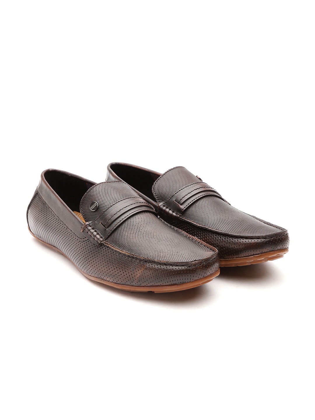 

Carlton London Men Coffee Brown Perforated Leather Driving Shoes
