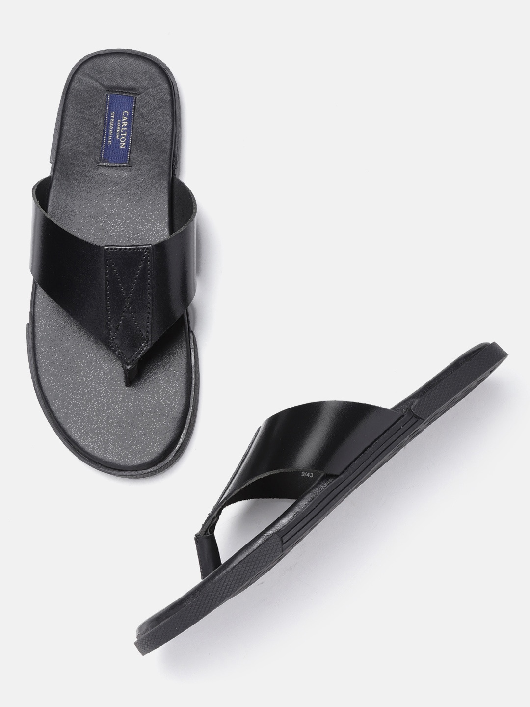 

Carlton London Men Black Solid Leather Comfort Sandals