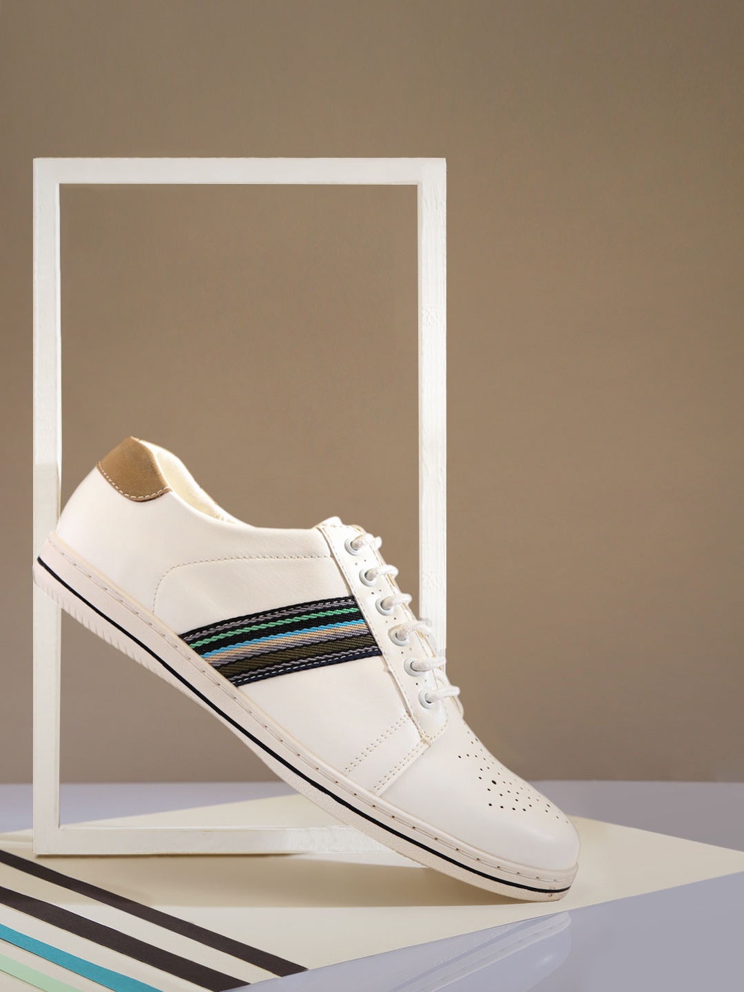 

Carlton London Men White Perforated Sneakers with Striped Detail