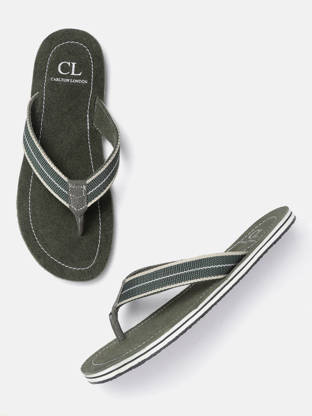 

Carlton London Men Olive Green & Off-White Striped Comfort Sandals