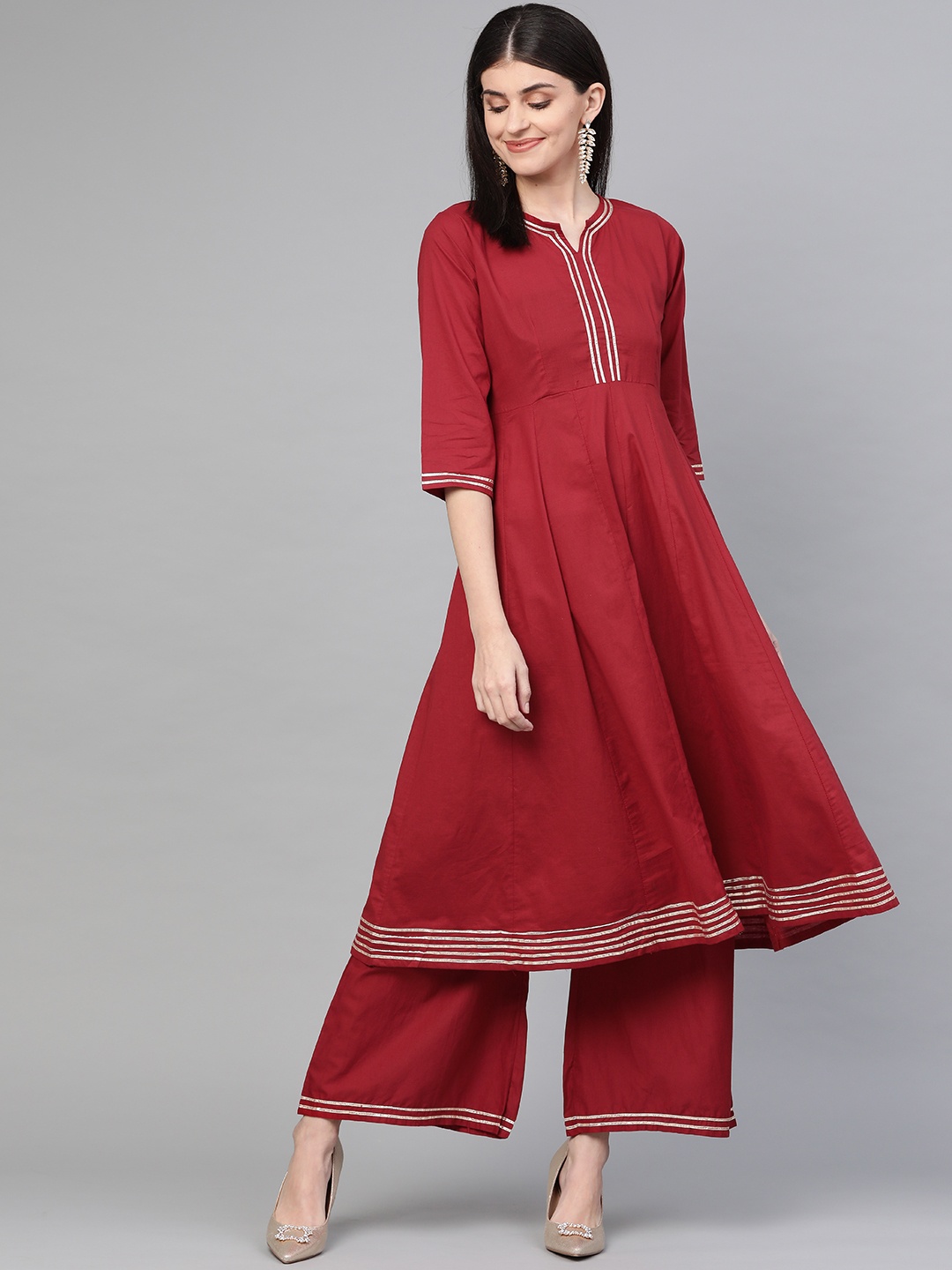 

Bhama Couture Women Maroon Gotta Patti Detail Kurta with Palazzos