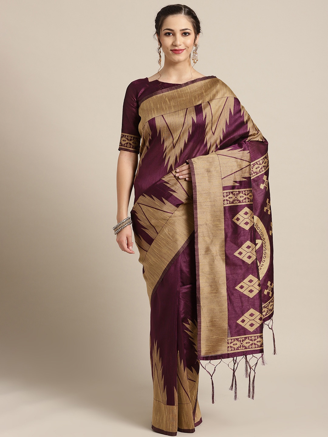 

Saree mall Aubergine & Beige Woven Design Saree, Purple