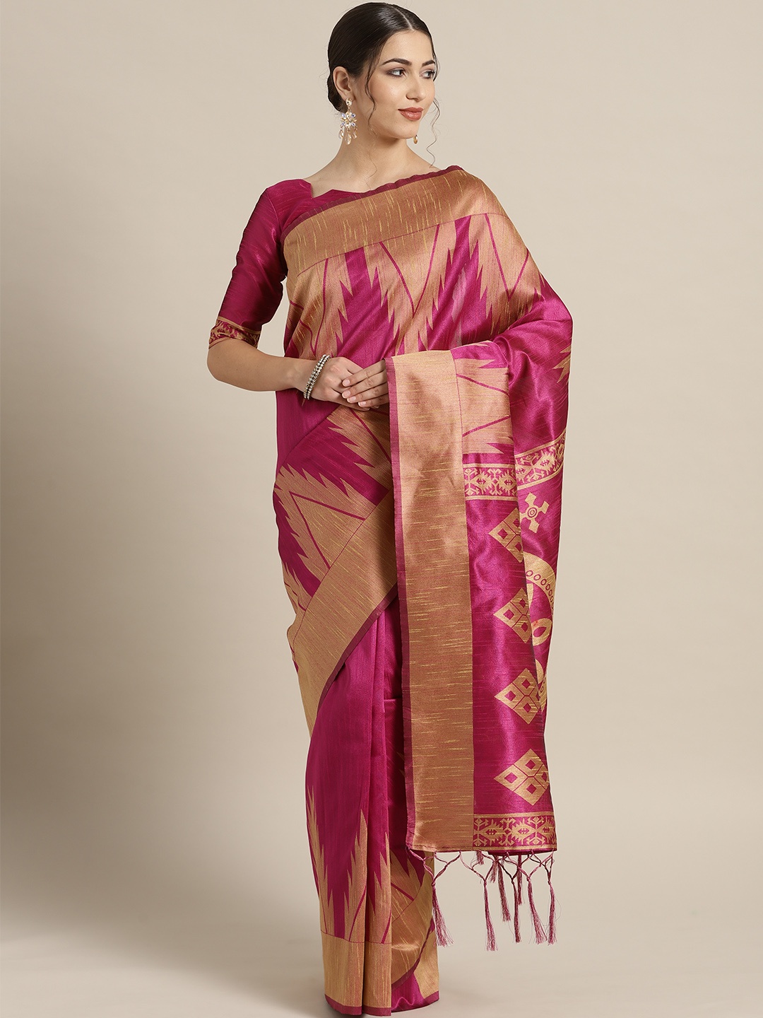 

Saree mall Pink & Beige Woven Design Saree