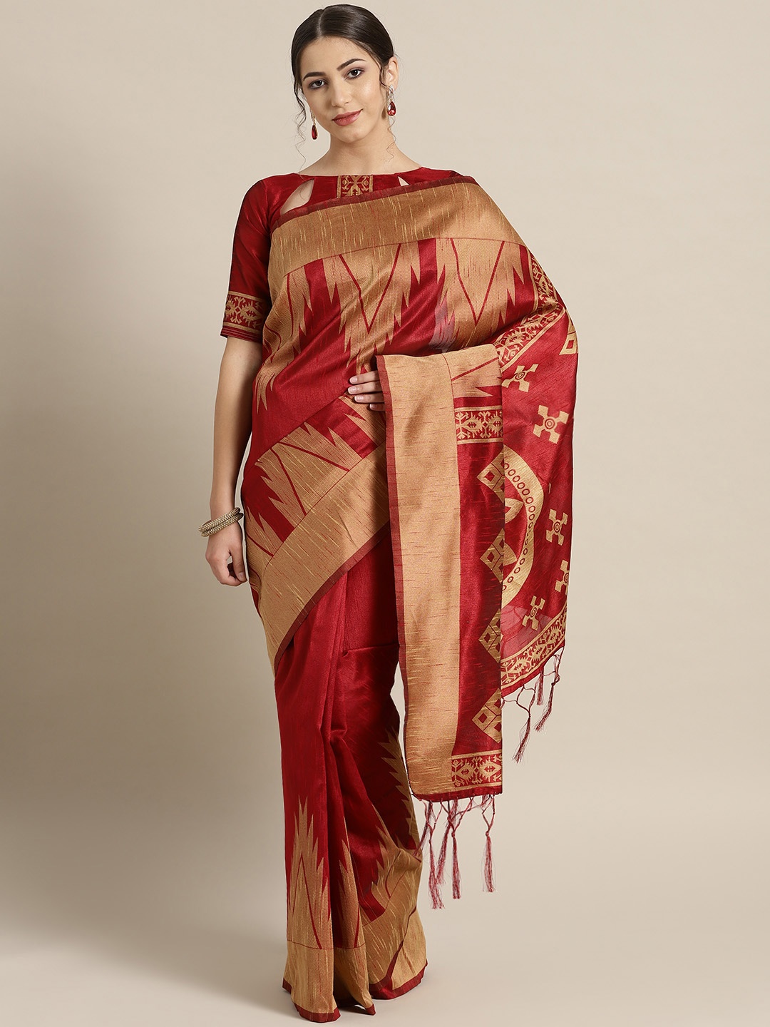 

Saree mall Maroon & Beige Woven Design Saree