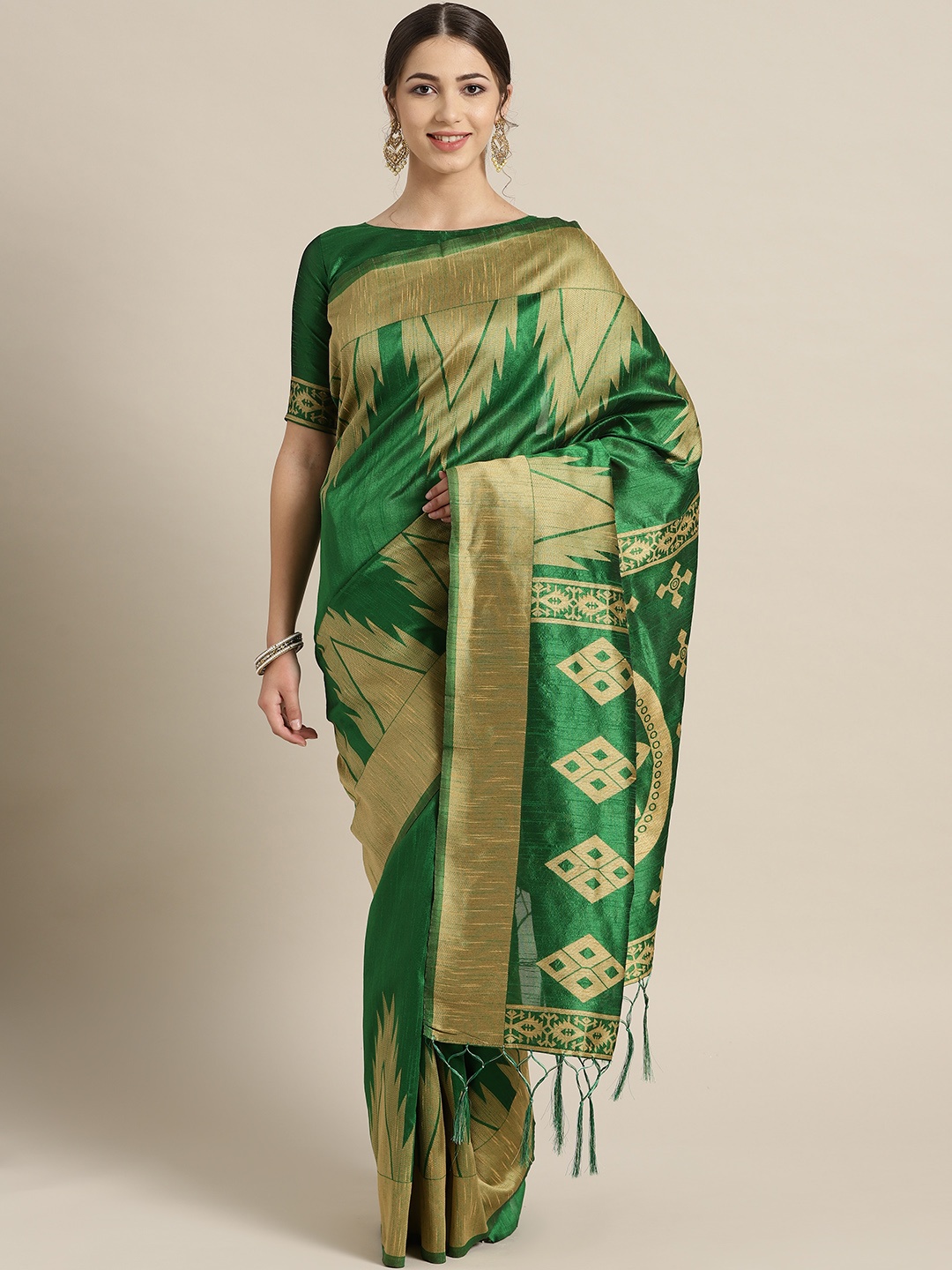 

Saree mall Green & Beige Woven Design Saree