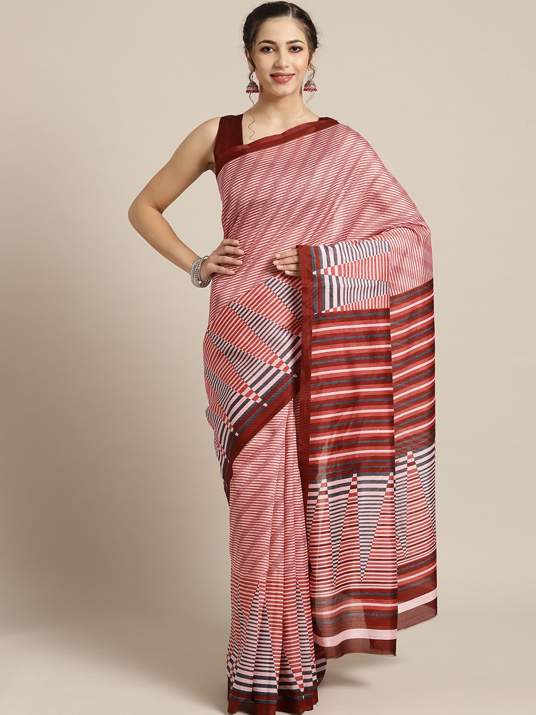 

Saree mall Pink & Maroon Striped Saree