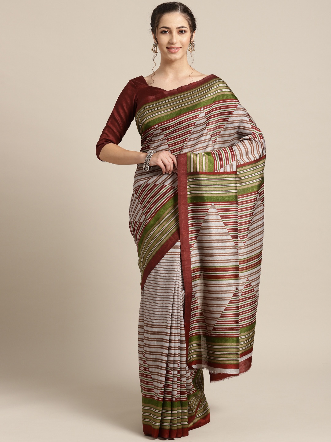 

Saree mall Grey & Brown Striped Saree