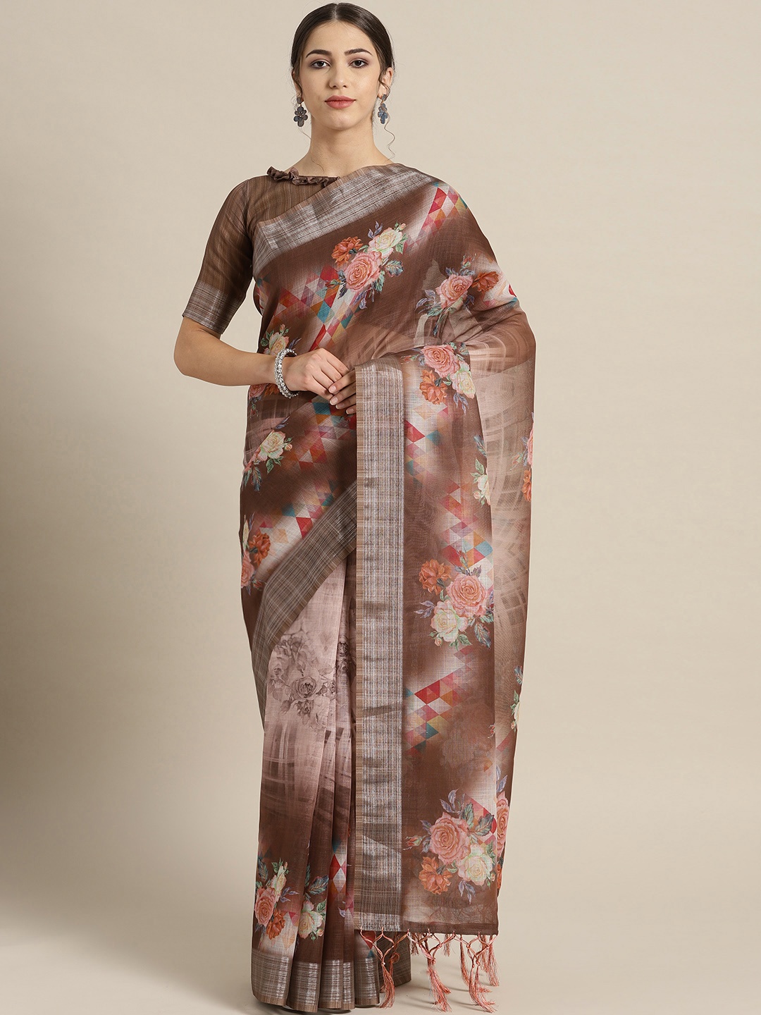 

Saree mall Brown & Pink Printed Saree