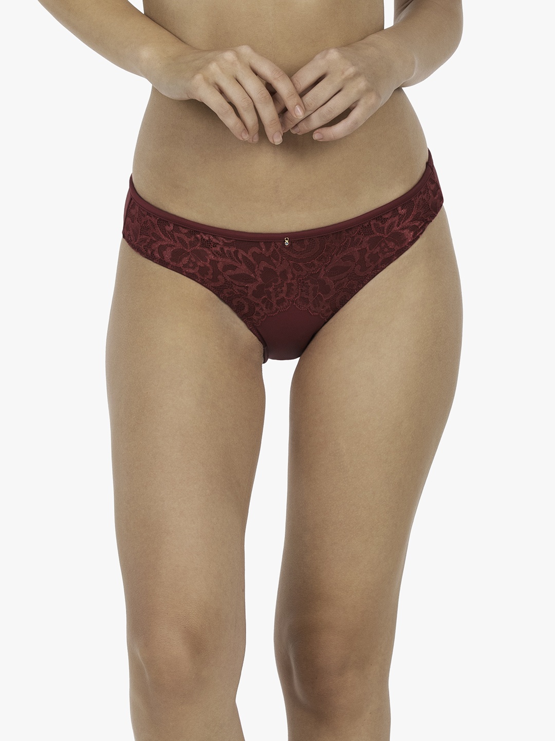 

Amante Women Lace Low Rise Festive Aura Bikini Brief - PAN73901, Maroon