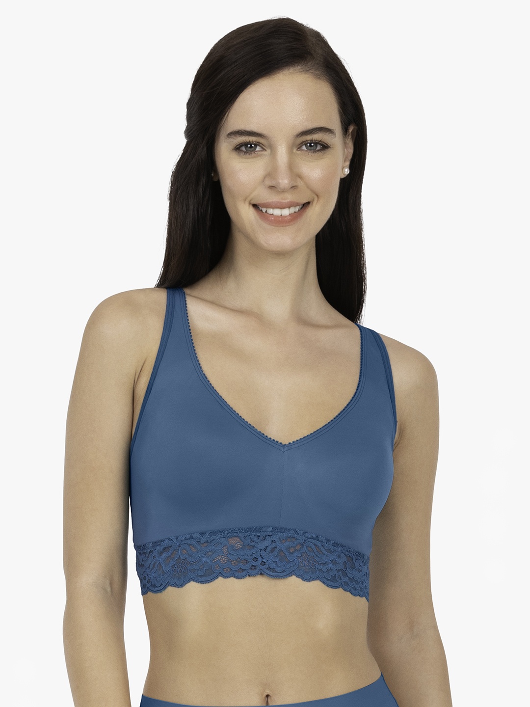 

Amante Solid Padded Wirefree Smooth Plunge Bralette Bra - BRA73601, Turquoise blue