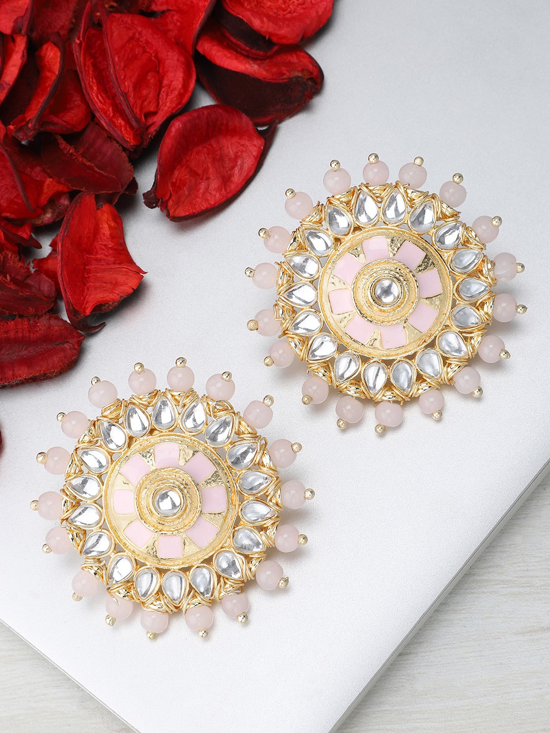 

Rubans Gold-Toned & Pink Floral Studs