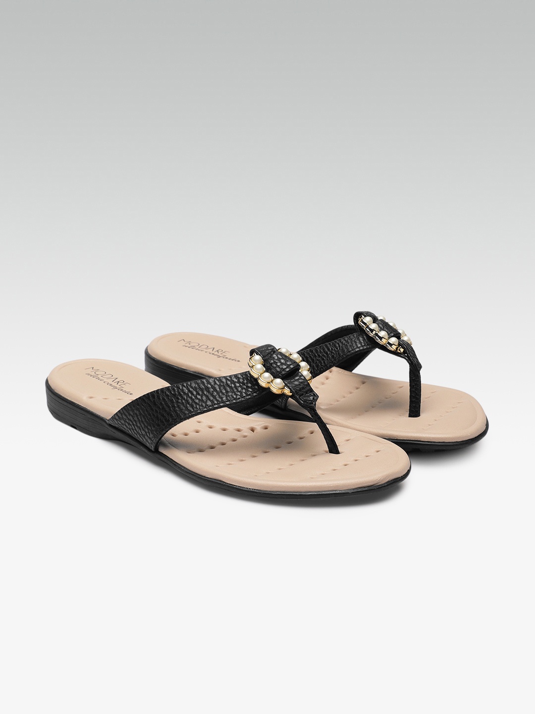 

MODARE Women Black Embellished Open Toe Flats