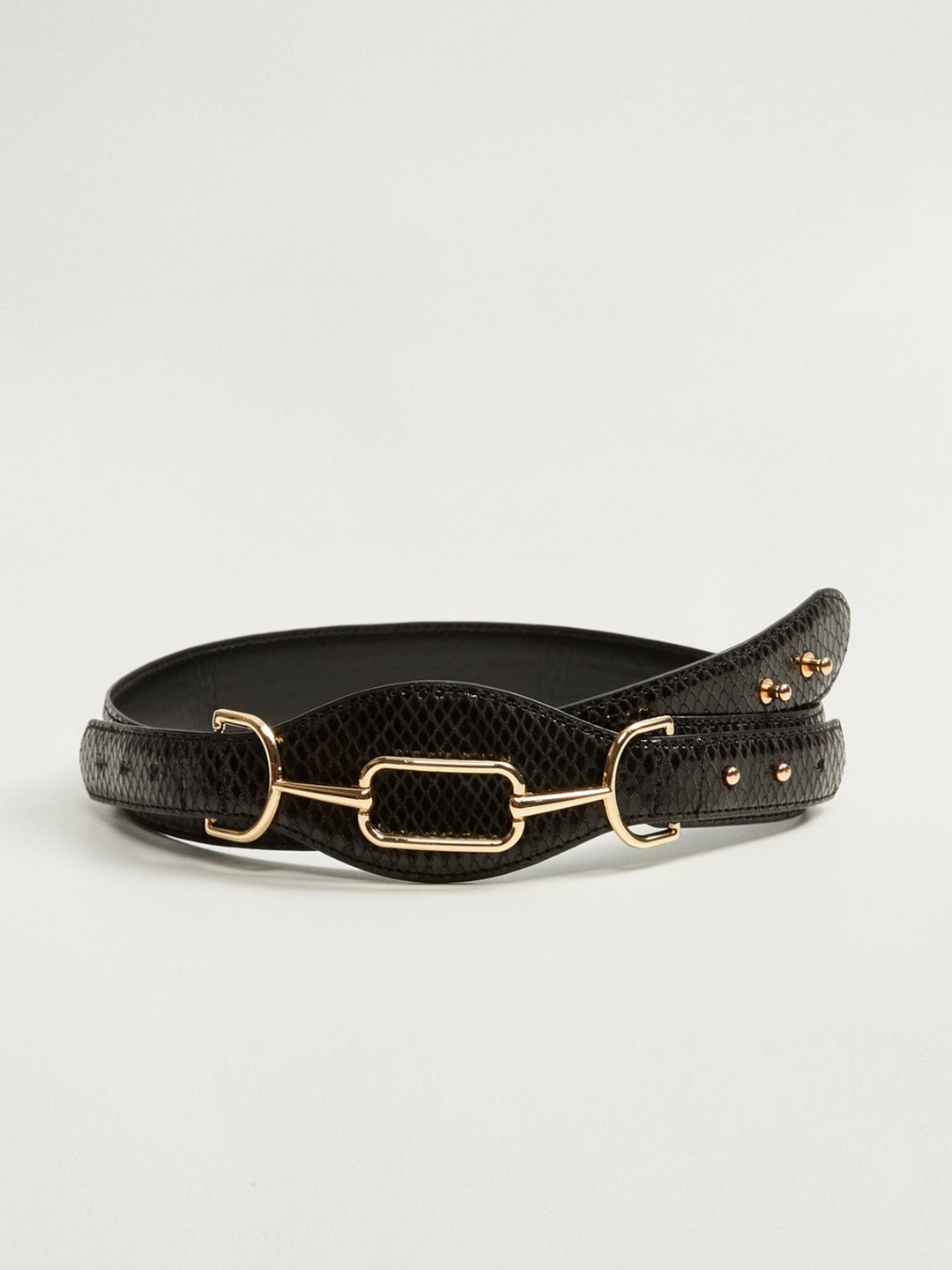 

MANGO Women Black Snakeskin Textured Belt