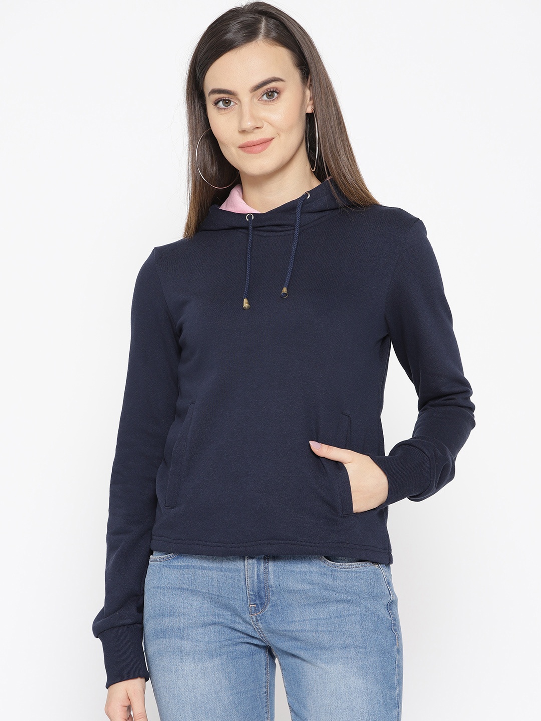 

Alsace Lorraine Paris Women Navy Blue Solid Hooded Sweatshirt