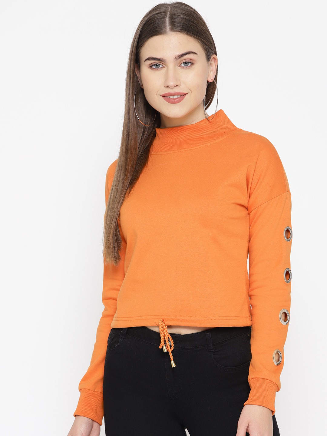 

Alsace Lorraine Paris Women Orange Solid Crop Sweatshirt
