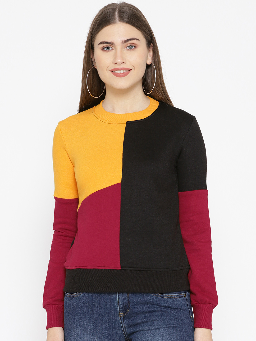 

Alsace Lorraine Paris Women Black & Mustard Yellow Colourblocked Sweatshirt