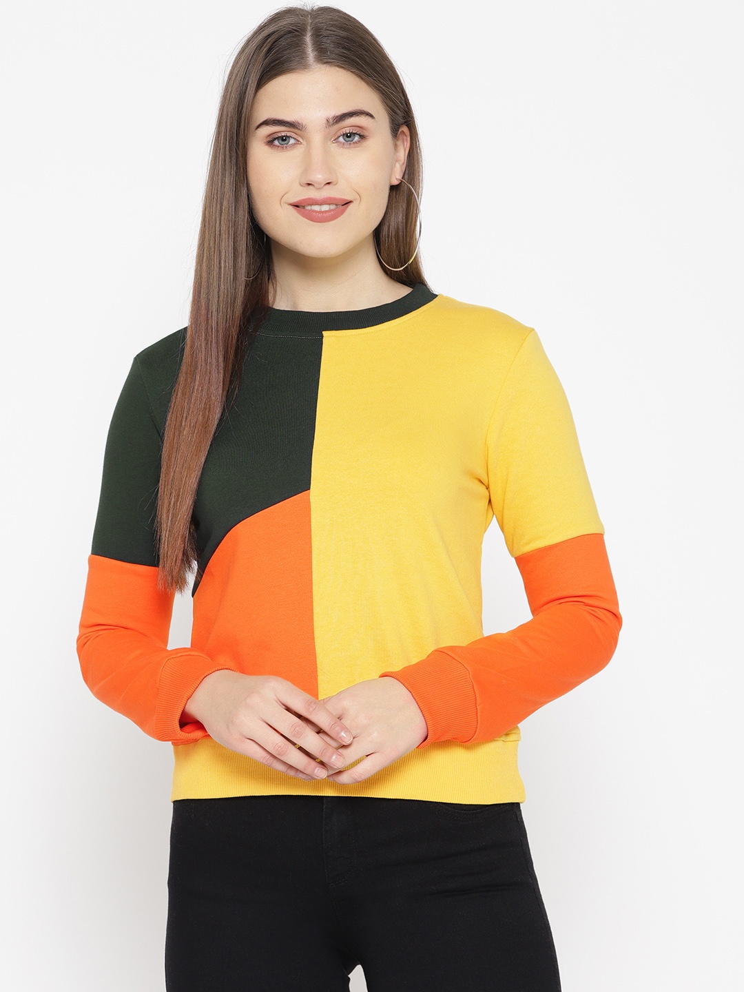 

Alsace Lorraine Paris Women Yellow & Green Colourblocked Sweatshirt